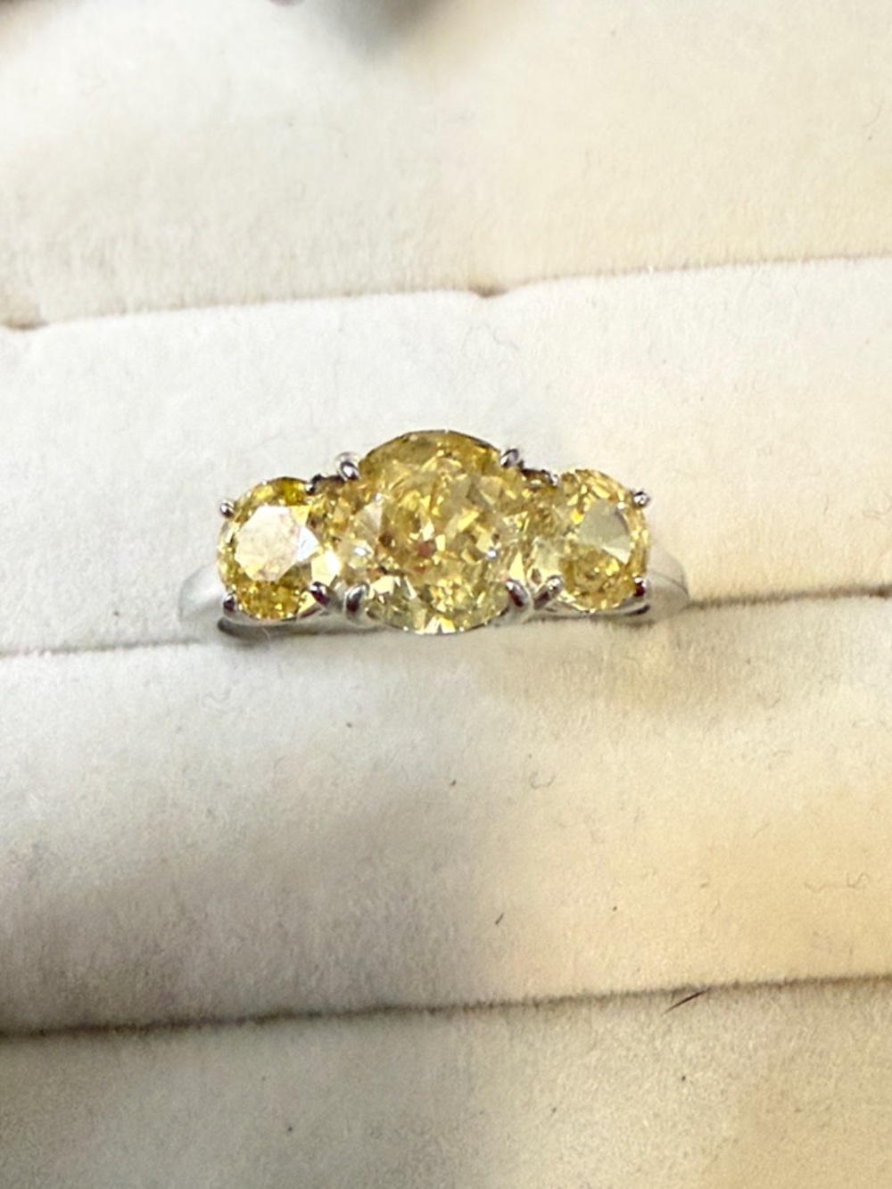 Yellow Three-Stone Ring in Silver Setting - Women Jewelry size 7